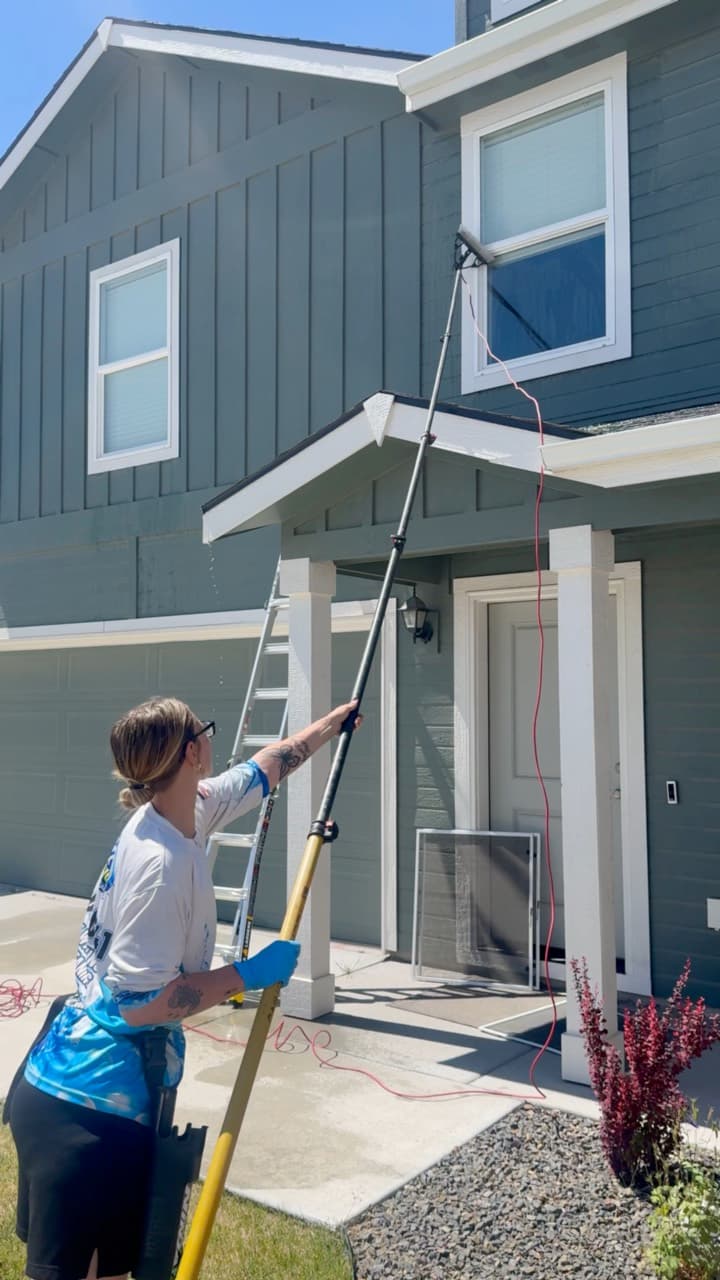 Ladder and pole for the tall, tricky spots